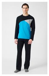 Χειμερινή Ανδρική Πιτζάμα Βαμβακερή Black, Turquoise Minerva