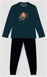 Χειμερινή Ανδρική Πιτζάμα Βαμβακερή Πετρολ Σκουρο Minerva