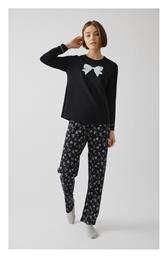 Χειμερινό Γυναικείο Σετ Πιτζάμας Βαμβακερό Μαύρο Minerva