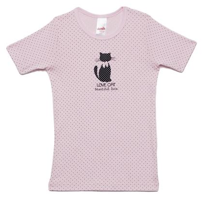 Love Cat Παιδικό Φανελάκι Κοντομάνικο Ροζ Minerva