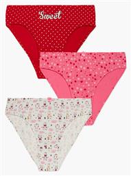 Sweet Cats Σετ Παιδικά Βρακάκια Εκρού-Κόκκινο-Ροζ 3τμχ Minerva