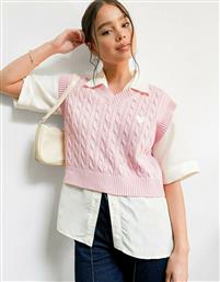 Minga London cropped sweater vest in pink cable knit από το Asos