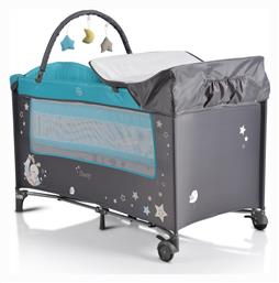 Sleepy Παρκοκρέβατο 2 Επιπέδων με Αλλαξιέρα & Στρώμα Turquoise extra matt 120x60cm Moni