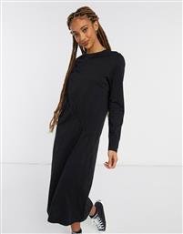 Monki Charla organic cotton long sleeve ruched front midi dress in black από το Asos