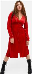 Monki Louisa long sleeve velvet midi dress in red από το Asos