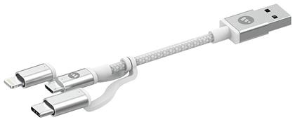 Braided USB to Lightning / Type-C / micro USB Cable Λευκό 1m (409903219) Mophie