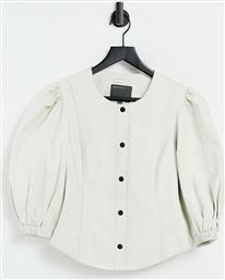 Muubaa volume sleeve collarless leather top in cream-White από το Asos