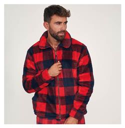 Χειμερινή Καρό Ανδρική Ρόμπα Fleece Κόκκινη Muydemi