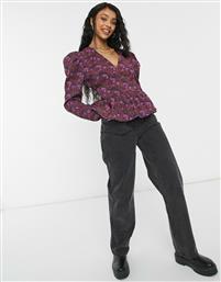 NA-KD floral print waisted blouse in purple από το Asos