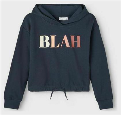 Name It Fleece Παιδικό Φούτερ Cropped με Κουκούλα Navy Μπλε