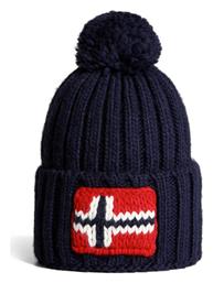 Napapijri Semiury NA4GKB Pom Pom Beanie Unisex Σκούφος με Rib Πλέξη σε Navy Μπλε χρώμα NP0A4GKB176