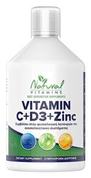 Vitamin C + D3 + Zinc Πολυβιταμίνη Πορτοκάλι 500ml Natural Vitamins