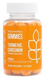 Nature's Plus Turmeric Curcumin με Ginger & Μαύρο Πιπέρι 250mg Κουρκουμάς 60 ζελεδάκια Ροδάκινο - Natures Plus
