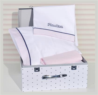Σετ Βρεφικά Σεντόνια Λίκνου Βαμβακερά Ριγέ Pink 3τμχ 75x110εκ. Nautica