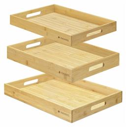 Ορθογώνιος Δίσκος Σερβιρίσματος από Bamboo με Λαβή σε Μπεζ Χρώμα 3τμχ Navaris