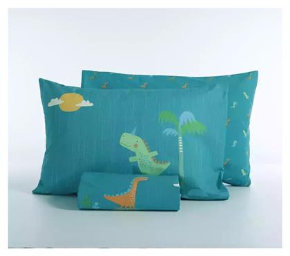Nef-Nef Homeware Dinos On Wheels Σετ Παιδική Παπλωματοθήκη Μονή με Μαξιλαροθήκη Βαμβακερή Petrol 160x240εκ. Nef Nef