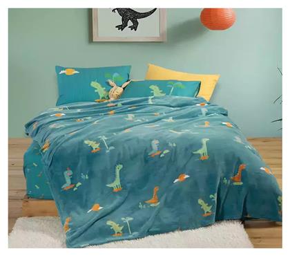 Nef-Nef Homeware Κουβέρτα Fleece Dinos On Wheels Πετρόλ 220x160εκ. Nef Nef