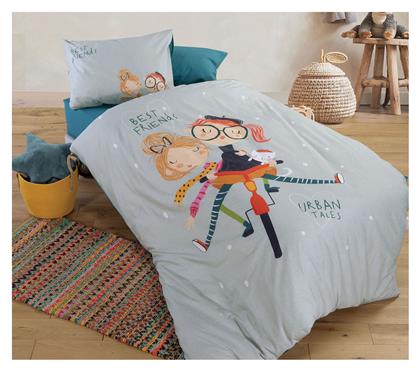 Nef-Nef Homeware Σετ Παιδική Παπλωματοθήκη Βαμβακερή Μονή με Μαξιλαροθήκη Girl Friends Aqua 160x220εκ. Nef Nef