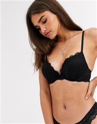 New Look lace battenburg push up bra in black από το Asos