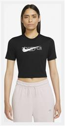 Swoosh Γυναικείο Αθλητικό Crop Top Κοντομάνικο Μαύρο Μαύρο Nike