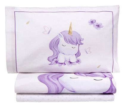 Magical Unicorn Σετ Βρεφικά Σεντόνια Κούνιας Βαμβακερά Lila Λευκά 120x170εκ. Nima
