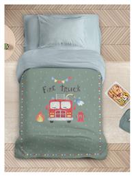 Παιδικό Πάπλωμα Μονό με Γέμιση Microfiber Fire Truck Πράσινο 160x240εκ. Nima
