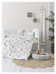 Safari Friends Βρεφικό Κουβερλί Διπλής Όψης Βαμβακερό Λευκό, Πράσινο 100x140cm Nima