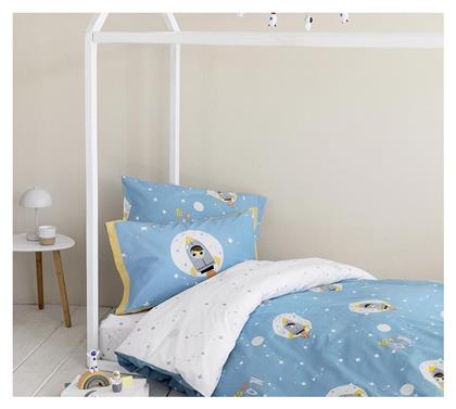 Σετ Σεντόνια Μονά με Λάστιχο Βαμβακερά To The Moon Μπλε 100x200cm 3τμχ Nima