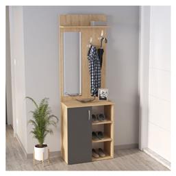 Norva Έπιπλο Εισόδου με Καθρέπτη / Κρεμάστρα & Παπουτσοθήκη Sapphire Oak - Ανθρακί 67.8x36.3x200.6εκ. Megapap