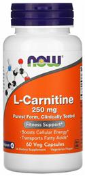 L-Carnitine Συμπλήρωμα Διατροφής με Καρνιτίνη 250mg 60 φυτικές κάψουλες Now Foods