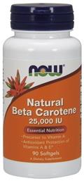 Natural Beta Carotene Βιταμίνη για Ενέργεια, Ανοσοποιητικό & Αντιοξειδωτικό 25000iu 90 μαλακές κάψουλες Now Foods