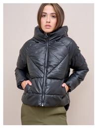 Μπουφάν Puffer από Δερματίνη Μαύρο Only