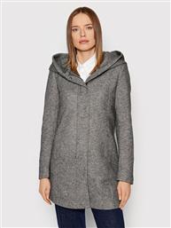 Γυναικείο Dark Grey Melange Ημίπαλτο με Κουκούλα Only