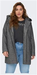 Γυναικείο Dark Grey Melange Παλτό με Κουκούλα Only