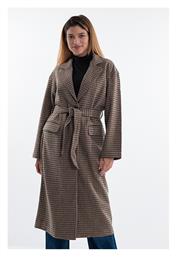 Lipa Γυναικείο Καρό Μπεζ Παλτό με Ζώνη Only