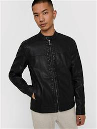 Only & Sons Μπουφάν από απομίμηση δέρματος Mike 22012339 Μαύρο Regular Fit - Only And Sons