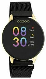 Q00122 Stainless Steel 43mm Smartwatch με Παλμογράφο (Metal Mesh Strap Black With Gold) Oozoo