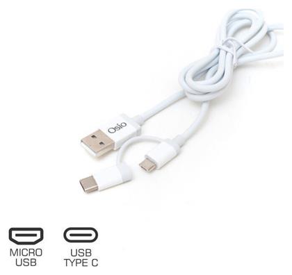 Regular USB to Type-C / micro USB Cable Λευκό 1m (OTU-495W) Osio