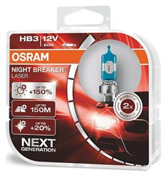 Λάμπες Αυτοκινήτου Night Breaker Laser +150% HB3-9005 Αλογόνου 12V 60W 2τμχ Osram