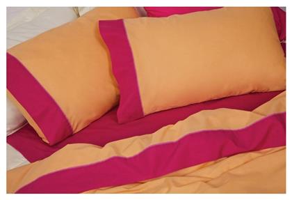 Colour Blocking Σετ Κουβερλί Υπέρδιπλο Βαμβακερό Apricot-Fuschia 220x240cm Palamaiki