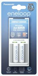 Eneloop Compact BQ-CC50 Φορτιστής 2 Μπαταριών Ni-MH Μεγέθους AA Σετ με 2x AA 1900mAh σε Λευκό χρώμα Panasonic