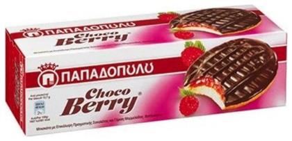 Μπισκότα Choco Berry με Επικάλυψη & Γέμιση Σοκολάτα & Φράουλα 150gr Παπαδοπούλου