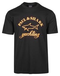 PAUL & SHARK ΑΝΔΡΙΚΟ T-SHIRT KONTOMANIKO ΜΑΥΡΟ ΜΕ ΣΤΑΜΠΑ ΛΟΓΟΤΥΠΟ ΠΟΡΤΟΚΑΛΙ ΚΑΝΟΝΙΚΗ ΓΡΑΜΜΗ PS-21-22411017_11 - Paul & Shark