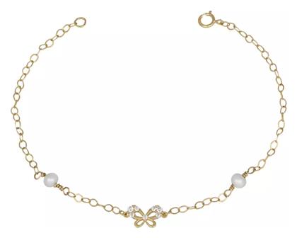 Παιδικό Βραχιόλι από Χρυσό 9K με Πεταλούδα, Κοριτσάκι & Πέτρες