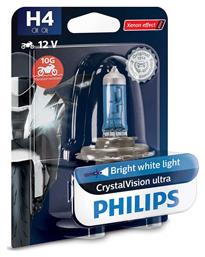 Λάμπα Μοτοσυκλέτας CrystalVision Ultra H4 Αλογόνου 3700K Φυσικό Λευκό 12V 55W 1τμχ Philips