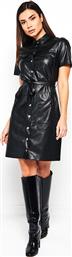 PIECES Fryga short sleeve black PU shirt dress από το Optimum Outfit