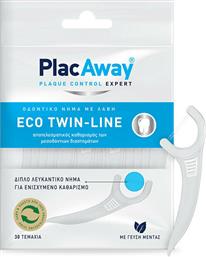 PlacAway Eco Twin-Line Οδοντικό Νήμα με Γεύση Μέντα και Λαβή σε Λευκό χρώμα 30τμχ