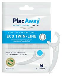 Eco Twin-Line Οδοντικό Νήμα με Γεύση Μέντα και Λαβή σε Λευκό χρώμα 30τμχ PlacAway