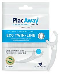 PlacAway Eco Twin-Line Οδοντικό Νήμα με Γεύση Μέντα και Λαβή σε Λευκό χρώμα 30τμχ