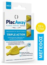 PlacAway Triple Action Μεσοδόντια Βουρτσάκια 0.7mm Κίτρινα 6τμχ